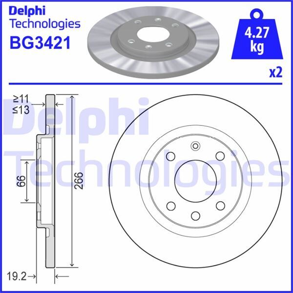 DELPHI BG3421 ÖN FREN AYNASI C2 1.4 1.4 HDİ 03 >C3 1.4 1.4HDI 02 > PARTNER-BERLINGO 1.4 1.9 D 2.0HDI 266x13x4DL