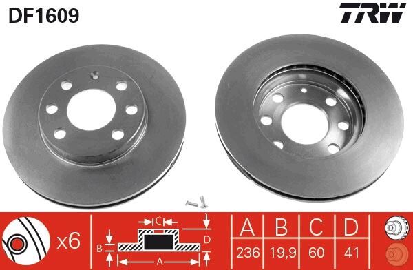 TRW DF1609 ÖN FREN AYNASI CORSA B-ASTRA F-VECTRA A-ASCONA C-COMBO B 94-01 AVEO-KALOS 03> 236x19.9x4DLxHAVALI 90511111-93182291-93281952