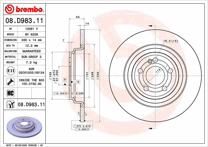 BREMBO 08D98311 FREN DISKI ARKA MERCEDES GLE-CLASS V167 18>21