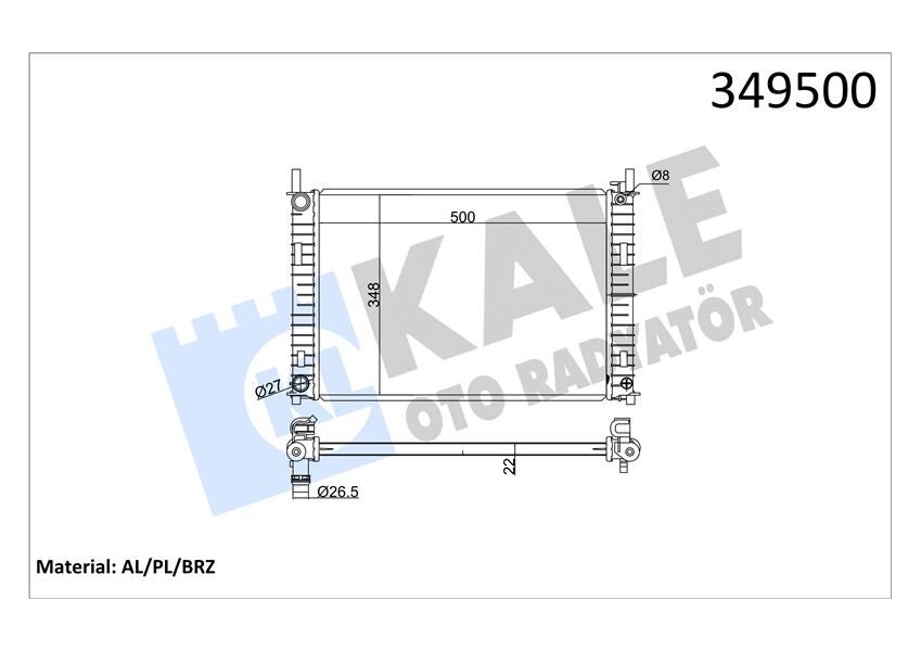 KALE 349500 MOTOR SU RADYATORU FIESTA 1.25 16V 1.4 16V 1.4TDCI 01>08 MAZDA II 1.4CD MANUEL BRAZING VERSIYONU