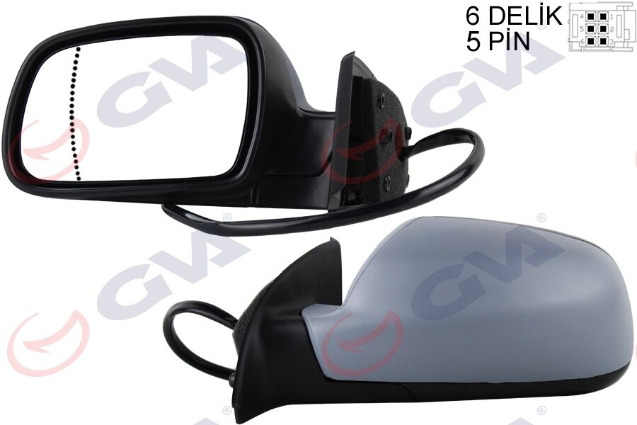 GVA 1043311 DIŞ DİKİZ AYNASI SOL 307 02> ELEKTRİKLİ ISITMALI ASTARLI ASFERİK 5 FİŞ VM-207EHPAL