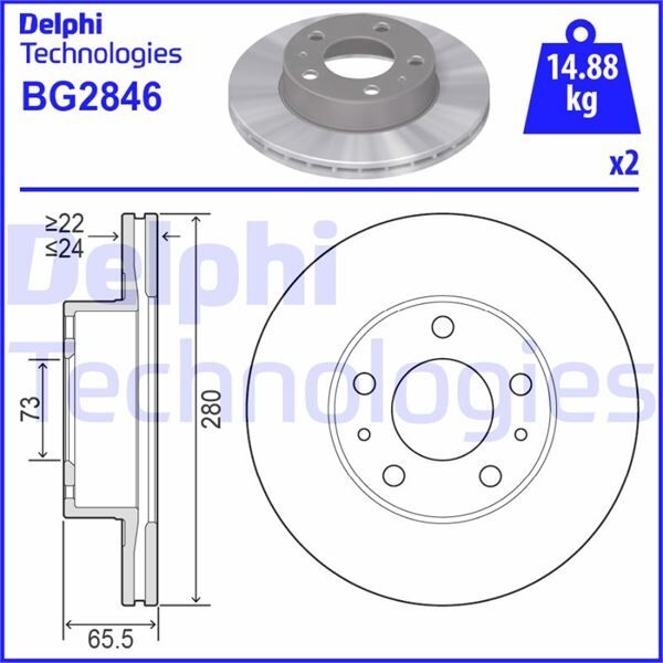 DELPHI BG2846 ÖN FREN AYNASI BOXER I-II 94 >JUMPER I-II 94 >DUCATO I-II 94 > 280x24x5DLxHAVALI