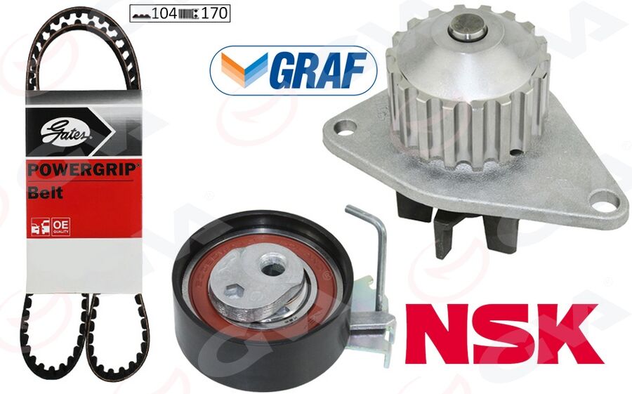 GVA 59WPK4313 DEVİRDAİMLİ EKSANTRİK GERGİ KİTİ 104x170 206-207-306-307-BIPPER-PARTNER-BERLINGO-C2-NEMO-FIORINO 1.4
