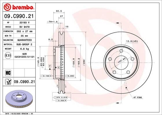 BREMBO 09C99021 ON FREN DISK AYNA FOCUS IV 17>