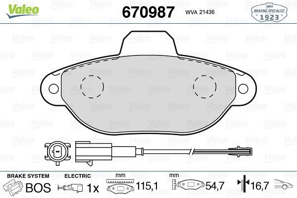 VALEO 670987 ÖN BALATA FİŞLİ FIAT PANDA 1.2 09 > PANDA 1.4 10 > 500 1.2 11/08 > FORD KA 1.2 2.09 >