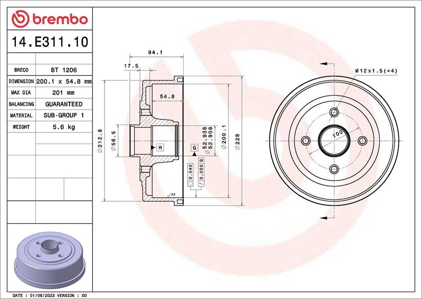 BREMBO 14E31110 ARKA FREN KAMPANA CORSA C 01>11 ABS Lİ