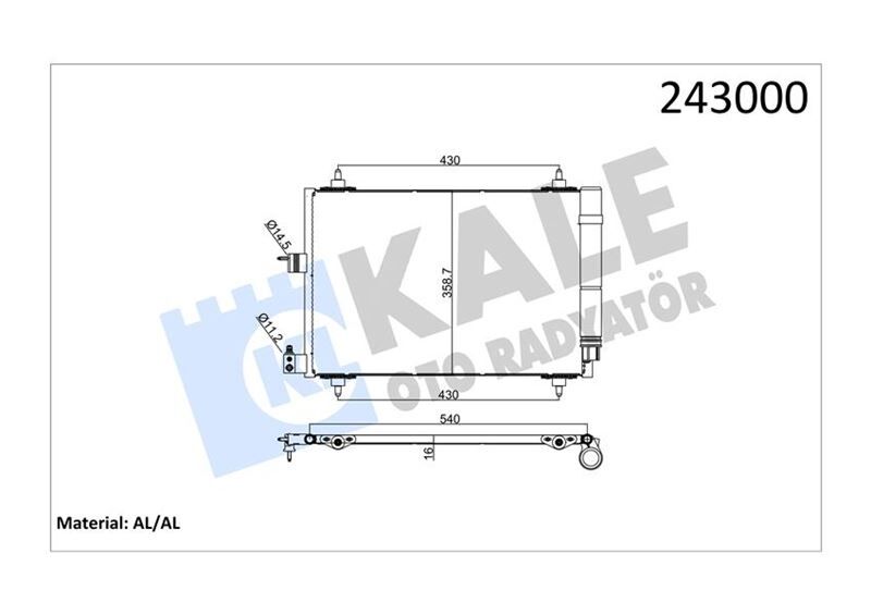 KALE 040ABC020 KLİMA KONDENSERİ PARTNER 02> BERLINGO 02>XSARA 00-05 1.9D-2.0HDI 364x16