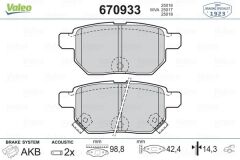 VALEO 670933 ARKA FREN BALATA TOYOTA AURIS. COROLLA 1.6L 1ZR-FE ZRE151 07-11 / 1.33L 1NR-FE NRE150 6 vites 10->