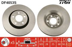 TRW DF4053S ÖN FREN AYNASI VOLVO S60 00-10 S80 98-06 V70 97-07 XC70 00-07 305x25x5DLx BÜYÜK TİP DELİKLİ -986478494-DF4053S