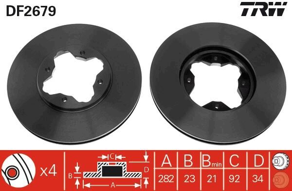 TRW DF2679 ÖN FREN DİSKİ HAVA KANALLI HONDA ACCORD EURO 2.0L F20Z1 CE8 kasa 96-98 15 JANT / ROVER 600 618 96-99 620İ Sİ Tİ 93-99 282 çap x 4 bijon - Takım disk fiyatıdır