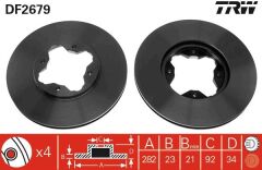 TRW DF2679 ÖN FREN DİSKİ HAVA KANALLI HONDA ACCORD EURO 2.0L F20Z1 CE8 kasa 96-98 15 JANT / ROVER 600 618 96-99 620İ Sİ Tİ 93-99 282 çap x 4 bijon - Takım disk fiyatıdır