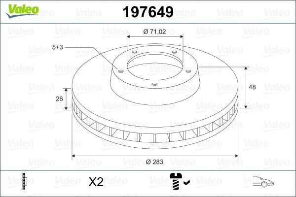 VALEO 197649 ÖN FREN AYNASI ASTRA L 21> COMBO E 18> BERLINGO 18> C4 13> PARTNER 18> 308 II-III 13> RIFTER 18> 283x48x5DL HAVALI