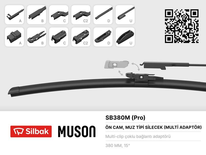 SILBAK SB380M SİLECEK SÜPÜRGESİ MUZ TİPİ GRAFİTLİ 380mm 6 APARATLI