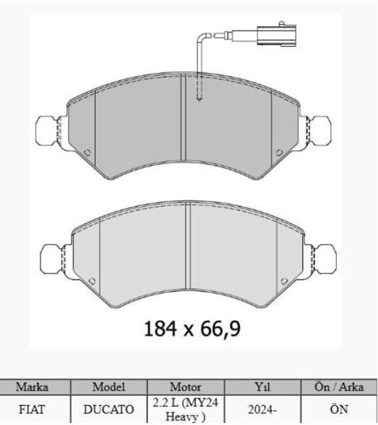 ÖN FREN BALATASI FIAT DUCATO-BOXER-MOVANO-JUMPER 24> 2.2D MTJ 2.3D MTJ