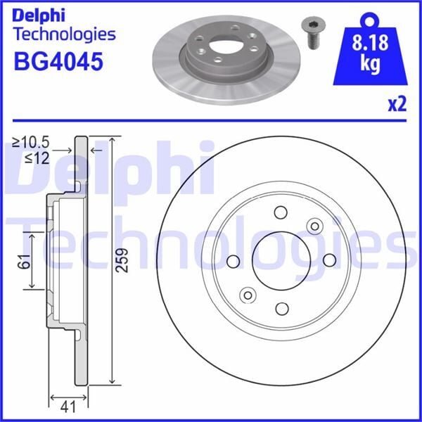 DELPHI BG4045 ÖN FREN DİSKİ RENAULT SYMBOL II 08> SYMBOL III 13> TWINGO I 96> DACIA LOGAN 06> LOGAN II MCV 12> SANDERO 08> SANDERO II 13> 259x12 4 DELİK