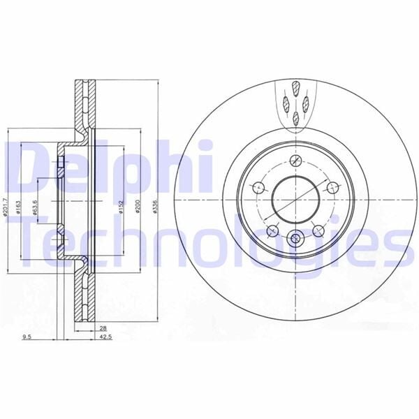 DELPHI BG9077C ON FREN DISK AYNASI HAVALI VOLVO S60 II 10>15 S80 II 06> V60 I 11>15 V70 III 07>15 XC70 II 09>15 336cm CAP