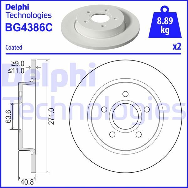 DELPHI BG4386C ARKA FREN DISK AYNASI FOCUS III 11>17 271X11X63.5X41X5DL