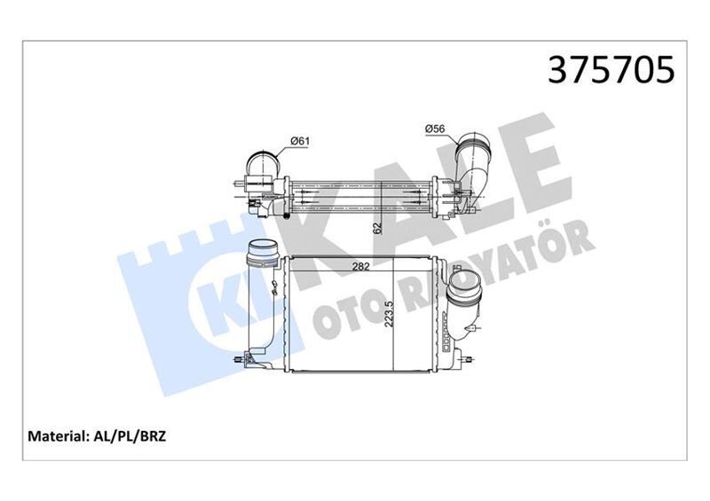 KALE 375705 INTERCOOLER NISSAN X-TRAIL 1.6DCI 1.6DCI 4X4 13> BRAZING 282X223.5X62 TURBO RADYATÖRÜ