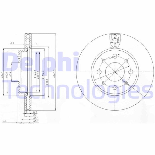 DELPHI BG3839 ON FREN DISKI FIAT 500 08> 500C 09> PANDA 12> FORD KA 1.3 TDCİ 09> 0.9-1.2-1.4-1.3DMTJ 240.5