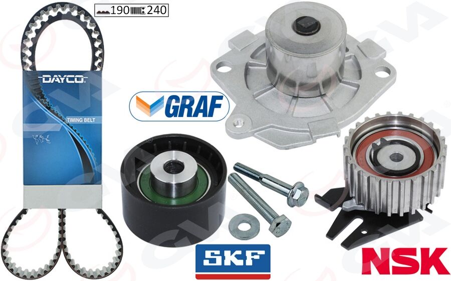 GVA 59WPK2530DB DEVİRDAİMLİ EKSANTRİK GERGİ KİTİ 190x240 BRAVO 96>DOBLO 01>MAREA 99-02 -IDEA 04>1.9JTD KTB317 TEFLONLU KAYIŞ