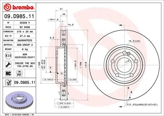 BREMBO 09D98511 FREN DISKI ON MERCEDES W177 V177 W247 C118 X118 H247 X247
