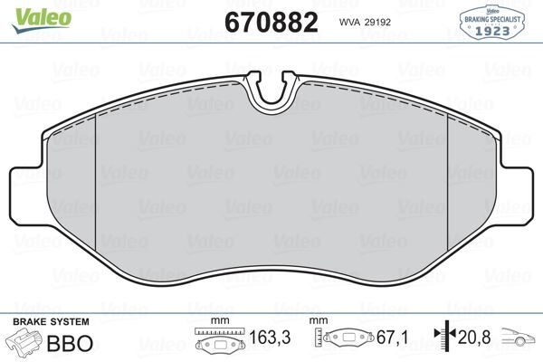 VALEO 670882 FREN BALATASI ON MERCEDES W639 W447 B906 . VW CRAFTER 30-35-50