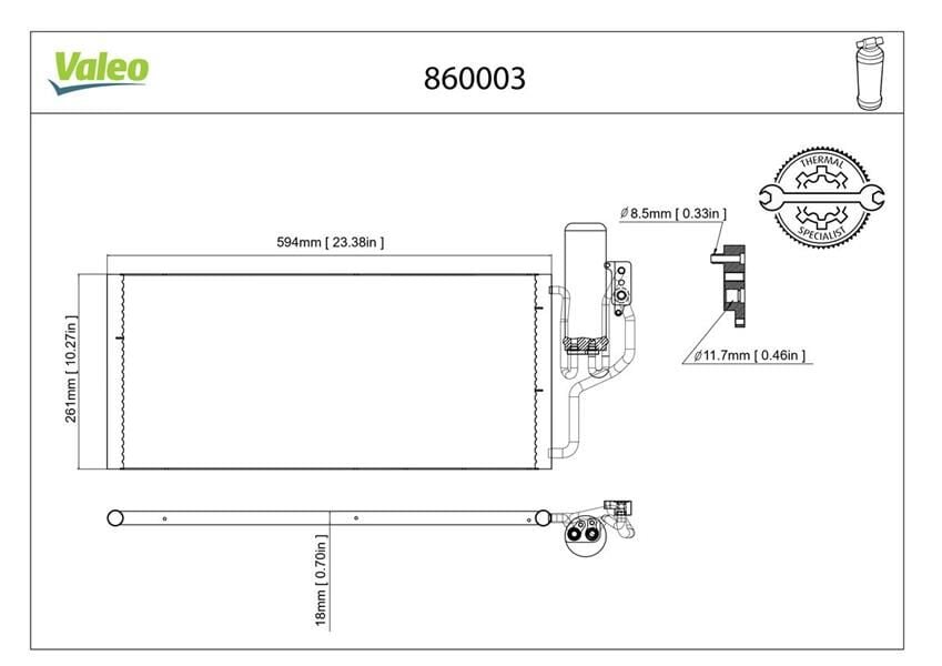 VALEO 860003 KLİMA RADYATÖRÜ KONDENSERİ KURUTUCU İLE COMBO-CORSA C 1.3CDTI-1.7CDTI 03> 548x261x16