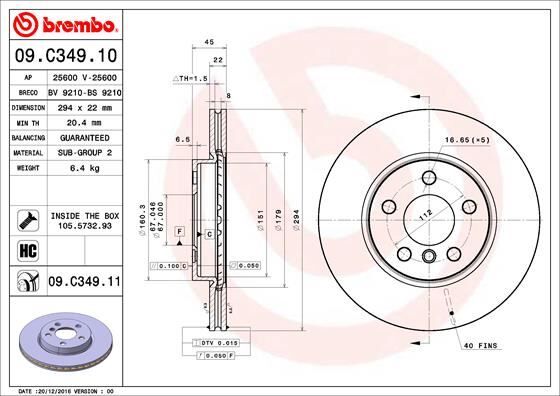 BREMBO 09C34911 FREN DISKI ON BMW F45 F46 F48 F39 . MINI F54 F55 F56 F57 F60