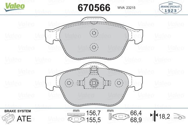 VALEO 670566 ÖN FREN BALATASI RENAULT LAGUNA II 01>05 LAGUNA III 07>15 MEGANE II 02>