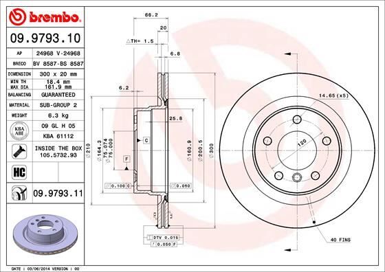 BREMBO 09979310 FREN DISKI ARKA BMW F20 F21 F22 F23 E90 E91 E92 E93 F30 F31 F32 E81 E87