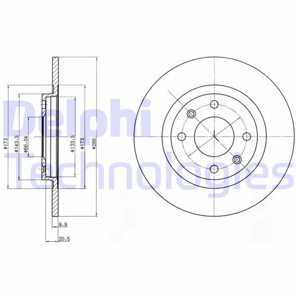 DELPHI BG2308 ÖN FREN AYNASI P305 82-89 P405 92-96 BX 82-93 1.4-1.4ie-1.6-1.6ie-1.7TD-1.9TD 266x27x4DL