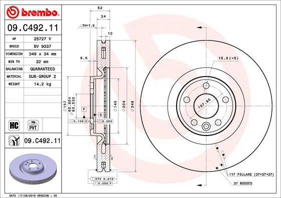 BREMBO 09C49211 FREN DISKI ON UV COATED JAGUAR