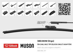 SILBAK SBE480M SİLECEK SÜPÜRGESİ MUZ TİPİ 480mm A. BC.C2.D VE U TİPİ KOLLAR ICIN MULTİ ADAPTORLÜ
