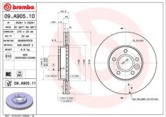 BREMBO 09A90510 ON FREN AYNASI DISK FOCUS III 11 FOCUS II 04>11 C MAX 03>07 VOLVO C30 06>12 C70 06>13 S40 II 04>12 V50 05>12 278x25x5DLxHVLI
