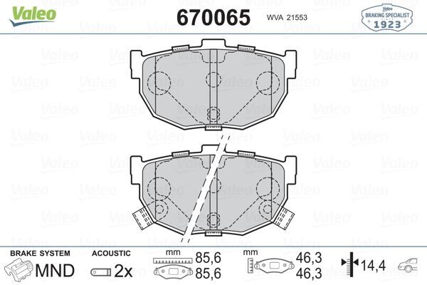 VALEO 670065 ARKA FREN BALATA HYUNDAI ELANTRA 1.6L G4ED 01-06 / COUPE 1.6L 96-02 / KIA CERATO 1.6L G4ED 04-> 1.5L D4FA CRDİ 04-06 1.6L D4FB 07-10 2.0L D4EA dizel 04-06