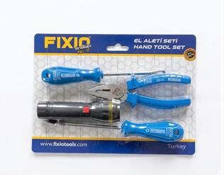 FIXIO VS1003 4 PARÇA TRAFİK SETİ APARATLARI DÜZ TORNAVİDA YILDIZ TORNAVİDA PENSE EL FENERİ