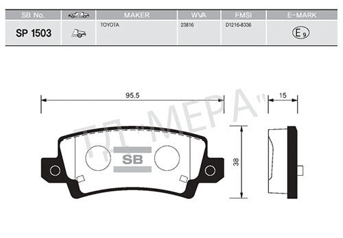 SANGSIN SP1503 ARKA FREN BALATA TOYOTA COROLLA 1.4L 1.6L 4ZZ-FE 3ZZ-FE ZZE120 ZZE121 VVTi 02-06 / 1.4L 1NDTV NDE120 04-06