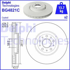 DELPHI BG4821C ÖN FREN AYNASI DİSK FIAT EGEA 16> 1.0 1.3 MTJ 1.4 1.5 1.6 MTJ 5 BİJON DIŞ:284MM K:24MM
