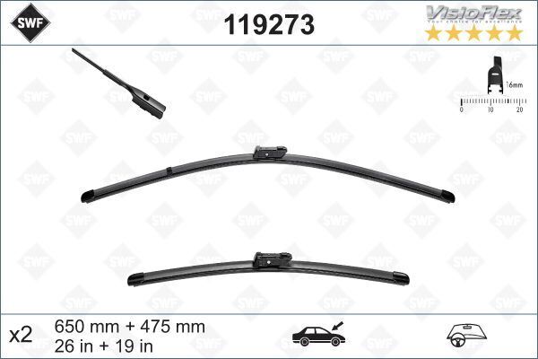 VALEO 119273 SILECEK ON 650 mm / 475 mm TESLA MODEL Y 5YJY 2019> MODEL 3 5YJ3 2018> VW PASSAT B8 T-ROC ARTEON