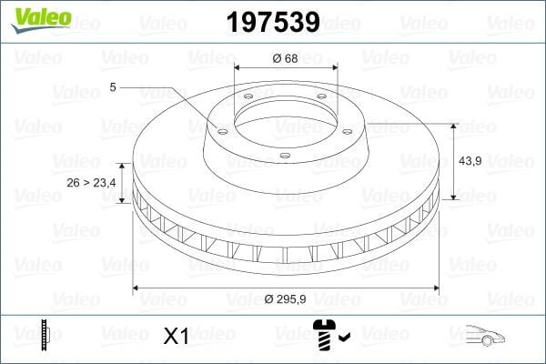 VALEO 197539 ÖN FREN AYNASI RENAULT LAGUNA III 07>15 MEGANE III 09>15 SCENIC III 09>16 LATITUDE 11> FLUENCE 12> 296x26 HAVALI 5 DELİK