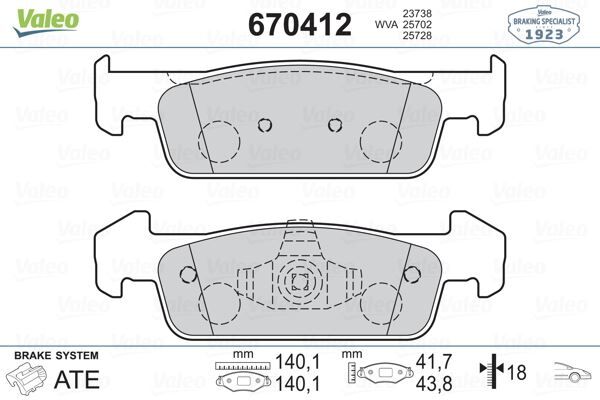 VALEO 670412 ÖN BALATA CLIO IV 1.2 1.5DCİ 12 > DACIA SANDERO II 1.2.1.2 LPG 2012 > LOGAN 12 > 140.2x18x42