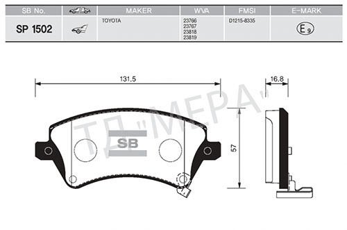 SANGSIN SP1502 ÖN FREN BALATA TOYOTA COROLLA 1.4L 1.6L 4ZZ-FE 3ZZ-FE ZZE120 ZZE121 VVTi 02-06 / 1.4L 1NDTV NDE120 04-06
