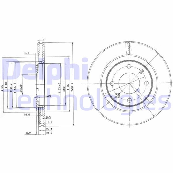 DELPHI BG2387 ÖN FREN AYNASI PARTNER-BERLINGO 96> P206 99>P306 94>XSARA 99>XANTIA 93/03 266x20.5x4DLxHAVALI