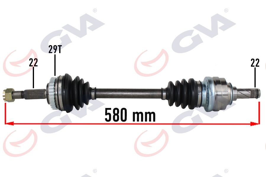 GVA 4490911 KOMPLE AKS SOL OPEL-MERIVA A 1.6 03-10 ABS Lİ 29 DİŞ 580mm