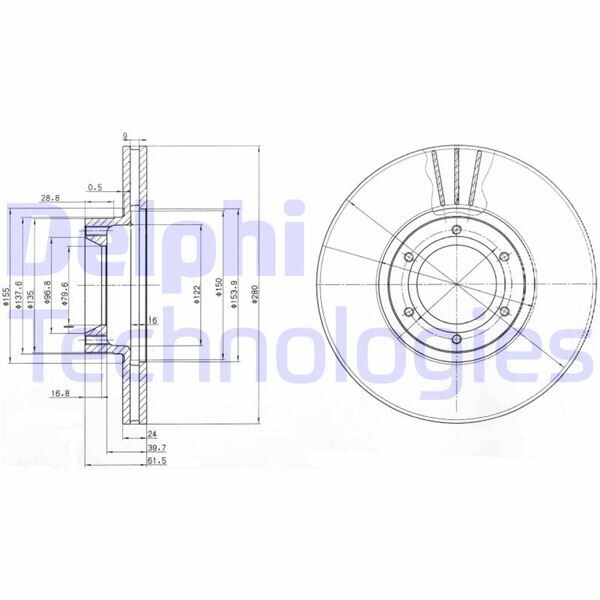 DELPHI BG3553 ÖN FREN AYNASI RENAULT MASTER II 98>06 OPEL MOVANO A 98>06 280x24 HAVALI 6 DELİK