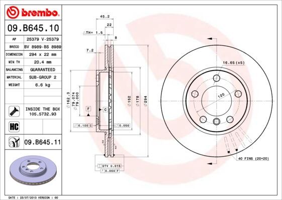 BREMBO 09B64511 FREN DISKI ON MINI R60 R61