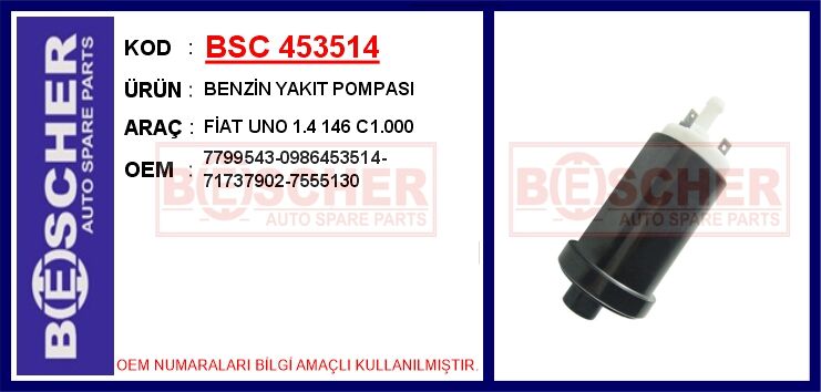 BSC 453514 BENZİN YAKIT POMPASI FİAT UNO 1.4 146 C1.000