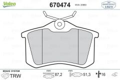 VALEO 670474 ARKA BALATA FLUENCE-MEGANE II-III-P207-P308-P307-PARTNER-BERLINGO-C2-C3-C4-CROSSLAND- BORA-PASSAT 97 >GOLF IV-V-POLO 87x52.9x17