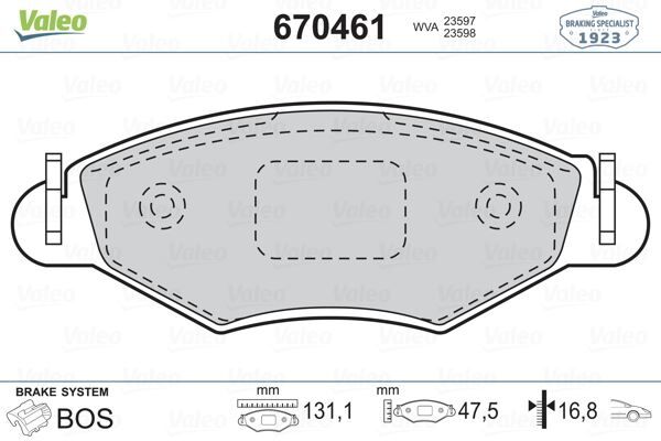 VALEO 670461 ÖN FREN BALATASI PEUGEOT P206 1.4 1.6 09/98> P306 1.4 1.6 5/93>