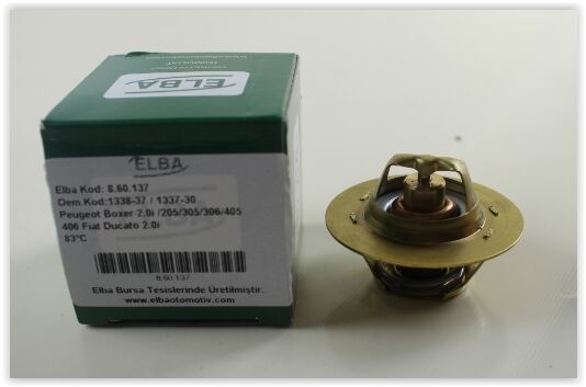 ELBA 860137 TERMOSTAT 83C PEUGEOT P106-P205-P306-P309-P405-P605-P104-P806-PARTNER-BOXER CITROEN BERLINGO-XSARA -SAXO-JUMPER-XANTIA-ZX-BX-AX-XM RENAULT R11-FLASH-R9-R19 DZL-LGN 93-01 -KNG-DUCATO